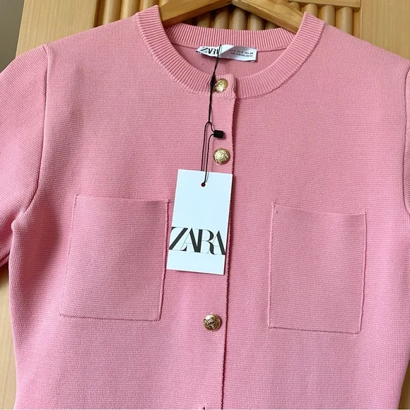Zara gold button knit mini dress pink - Picture 6 of 12